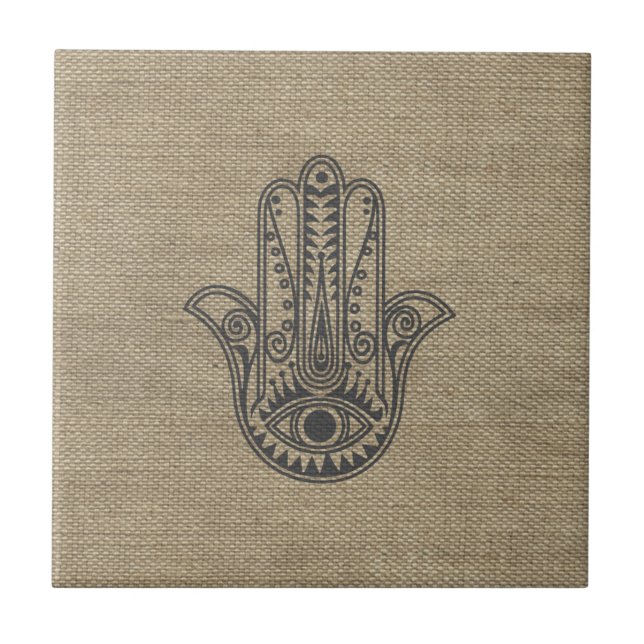 Azulejo De Cerámica Mano de HAMSA del amuleto del símbolo Fátima (Frente)