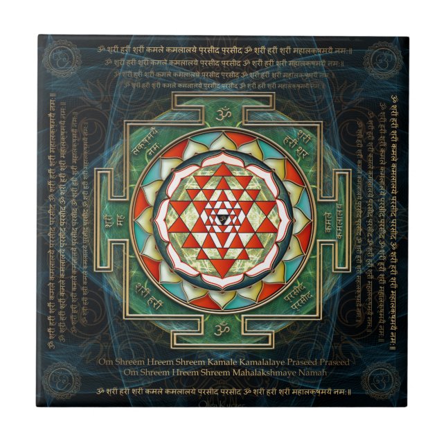 Azulejo De Cerámica Mantra y Shri Yantra de Maha Lakshmi (Frente)