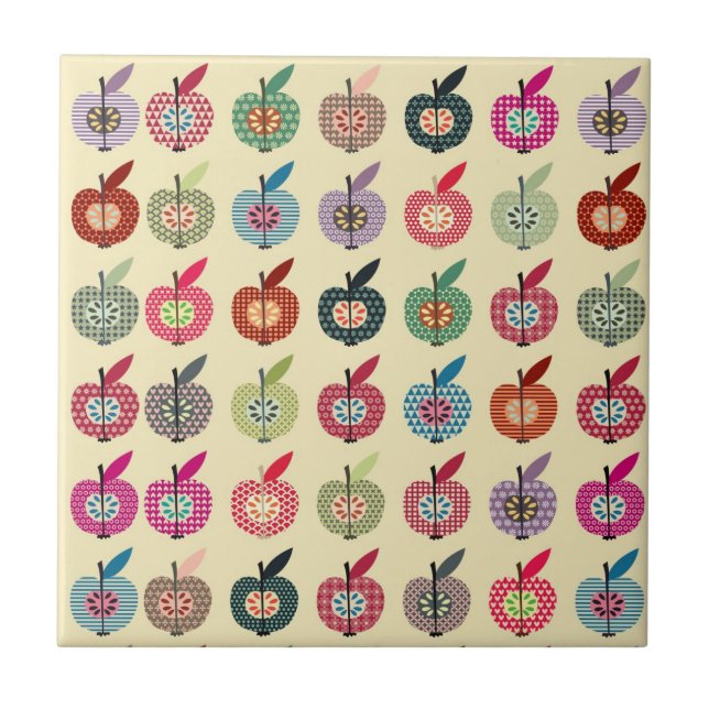 Azulejo De Cerámica Manzanas lindas en estilo retro (Frente)