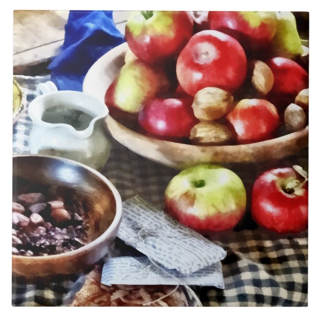 Azulejo De Cerámica Manzanas Y Nueces (Frente)
