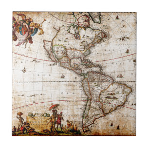 Azulejo De Cerámica Mapa antiguo de Continente América