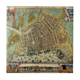 Azulejo De Cerámica Mapa Antiguo de la Calle de Ámsterdam, Países Bajo