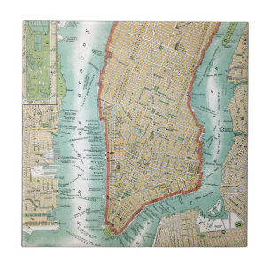 Azulejo De Cerámica Mapa antiguo del Lower Manhattan y del Central