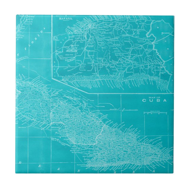 Azulejo De Cerámica Mapa azul de Cuba (Frente)