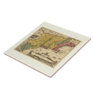 Azulejo De Cerámica Mapa de 1685 - Nueva Bélgica, El Nuevo Mundo, Nuev