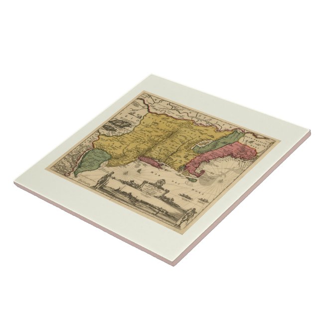 Azulejo De Cerámica Mapa de 1685 - Nueva Bélgica, El Nuevo Mundo, Nuev (Lado)