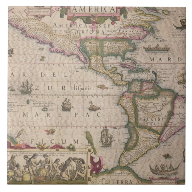 Azulejo De Cerámica Mapa de América, del Mercator "atlas", pub. por (Frente)