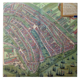 Azulejo De Cerámica Mapa de Amsterdam, de 'Civitates Orbis Terrarum