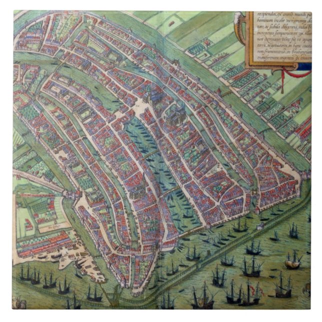 Azulejo De Cerámica Mapa de Amsterdam, de 'Civitates Orbis Terrarum (Frente)