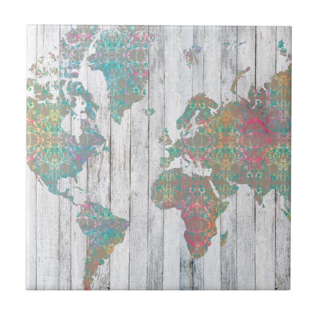 Azulejo De Cerámica Mapa de Boho II (Frente)