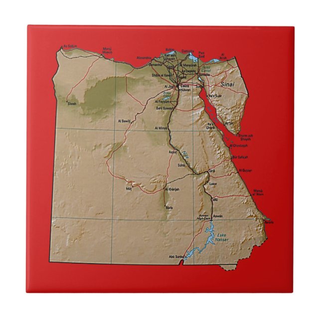 Azulejo De Cerámica Mapa de Egipto en mosaico (Frente)