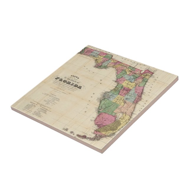 Azulejo De Cerámica Mapa de época de Florida (1870) (Lado)