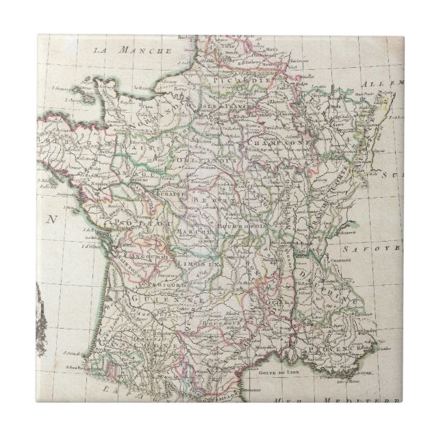 Azulejo De Cerámica Mapa de época de Francia (1771) (Frente)