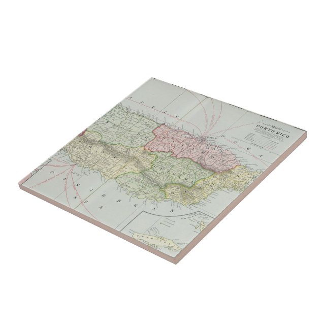 Azulejo De Cerámica Mapa de época de Puerto Rico (1901) (Lado)