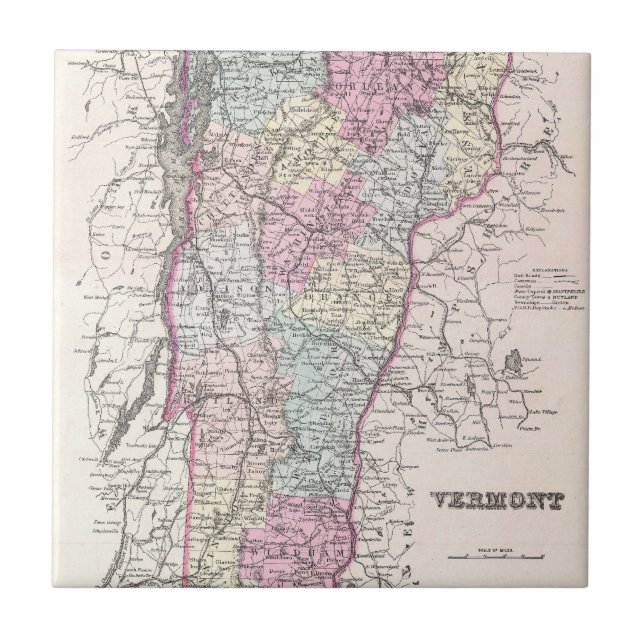 Azulejo De Cerámica Mapa de época de Vermont (1855) (Frente)