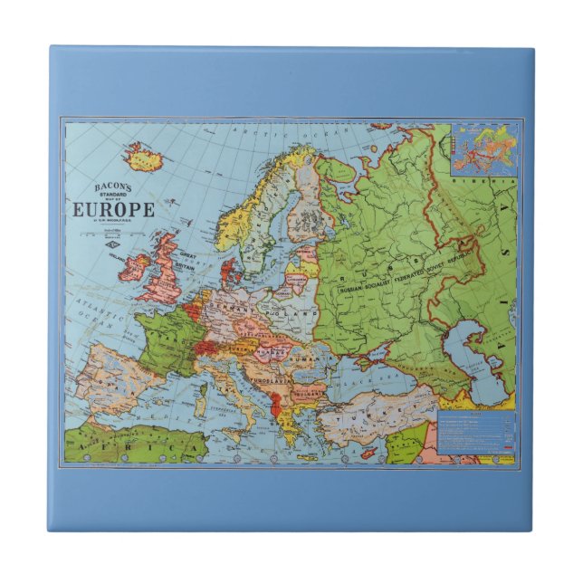 Azulejo De Cerámica Mapa de Europa (Frente)