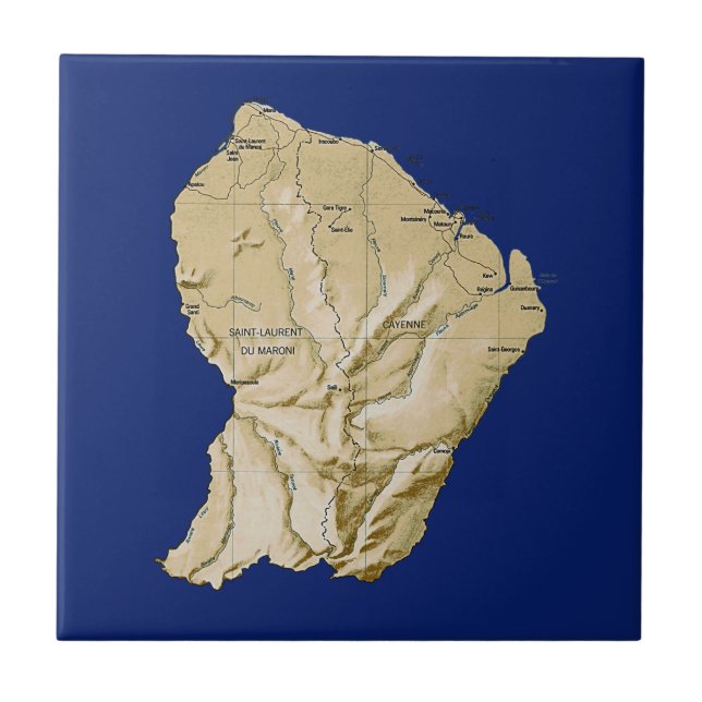 Azulejo De Cerámica Mapa de Guyane (Frente)