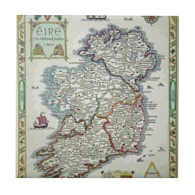 Azulejo De Cerámica Mapa de Irlanda - Mapa histórico irlandés Eire Eri (Frente)
