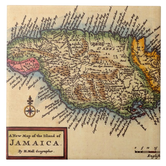 Azulejo De Cerámica Mapa de la Antigua Jamaica (Frente)