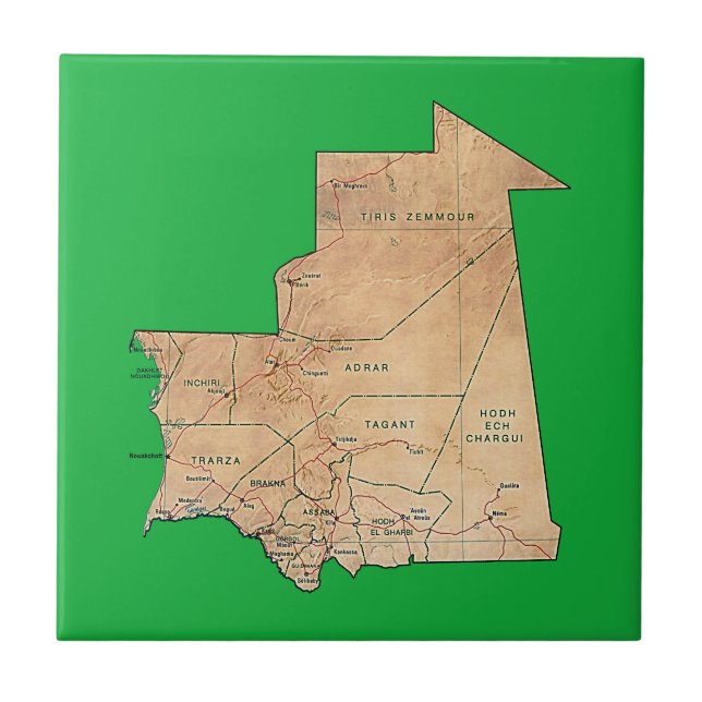 Azulejo De Cerámica Mapa de Mauritania (Frente)