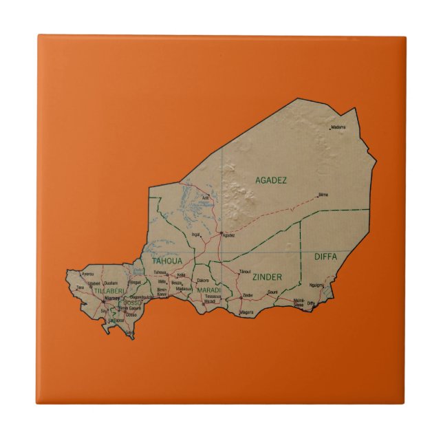 Azulejo De Cerámica Mapa de Niger (Frente)