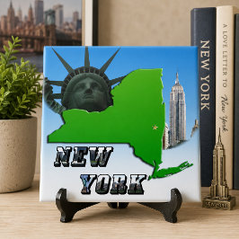 Azulejo De Cerámica Mapa de Nueva York, Estatua de la Libertad, Monume