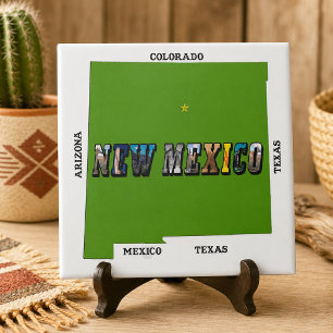 Azulejo De Cerámica Mapa de Nuevo México Contorno Foto Texto