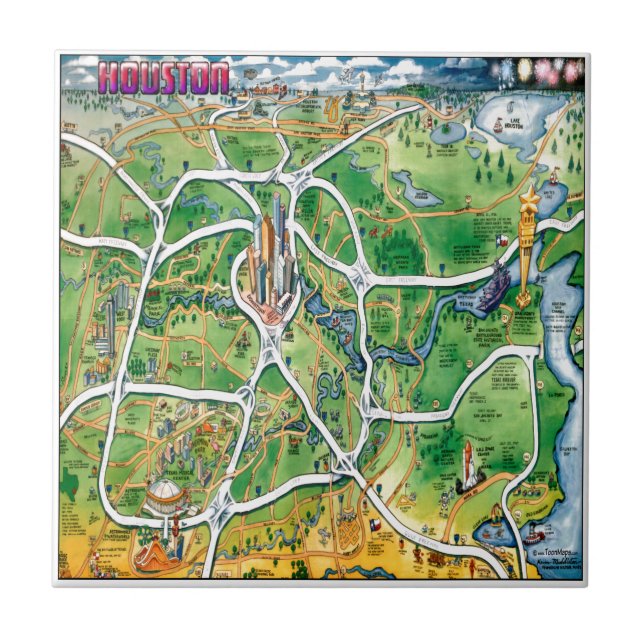 Azulejo De Cerámica Mapa de Personalizados de Houston Texas (Frente)
