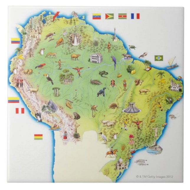Azulejo De Cerámica Mapa de Suramérica septentrional (Frente)