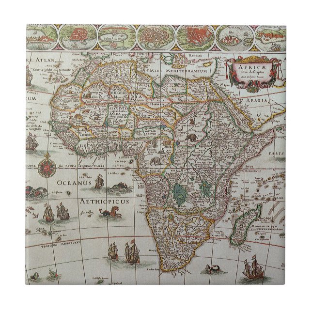 Azulejo De Cerámica Mapa del Antiguo Mundo de África de Blaeu, c.1635 (Frente)