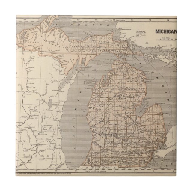 Azulejo De Cerámica Mapa del atlas de Michigan (Frente)