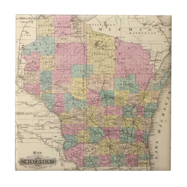 Azulejo De Cerámica Mapa del estado de Wisconsin (Frente)
