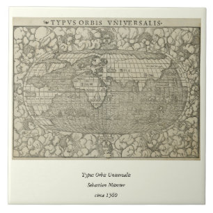 Azulejo De Cerámica Mapa del mundo antiguo por Sebastian Münster circa