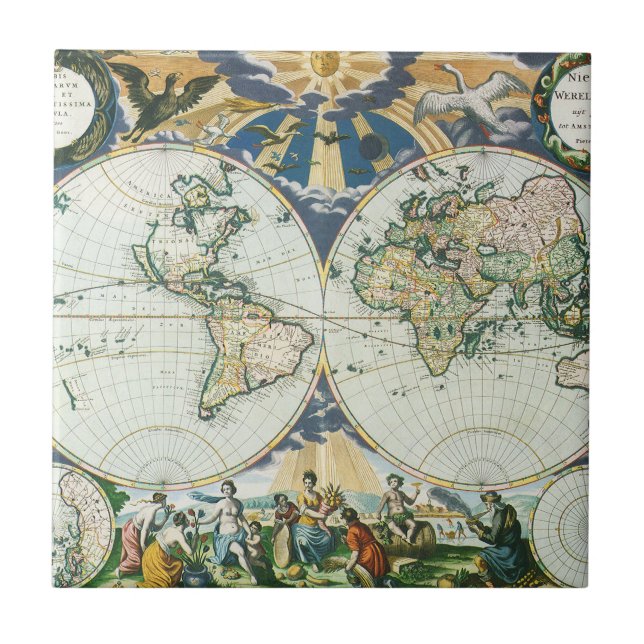 Azulejo De Cerámica Mapa del Viejo Mundo Antiguo Vintage de Pieter Goo (Frente)
