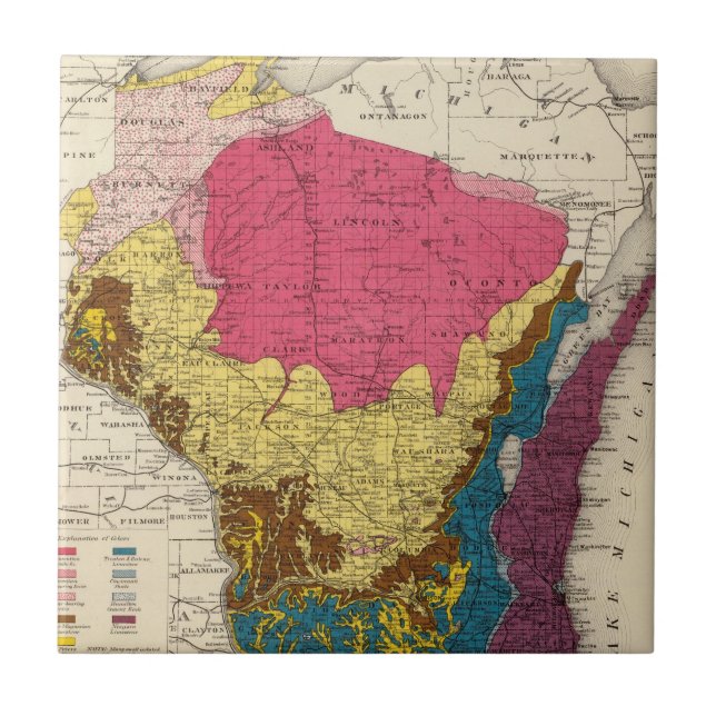 Azulejo De Cerámica Mapa geológico de Wisconsin (Frente)