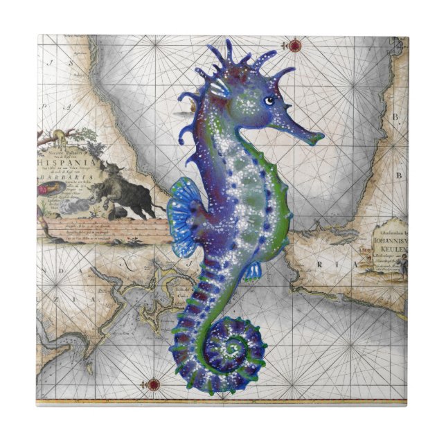 Azulejo De Cerámica Mapa II del Seahorse (Frente)