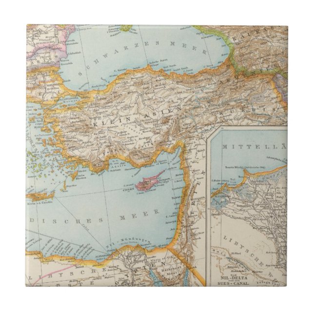 Azulejo De Cerámica Mapa mediterráneo oriental (Frente)