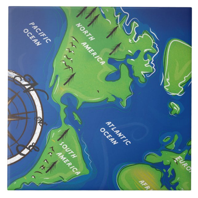 Azulejo De Cerámica Mapa mundial (Frente)