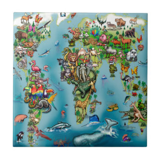 Azulejo De Cerámica Mapa mundial de animales