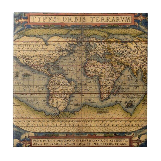 Azulejo De Cerámica Mapa Mundial Viaje Antiguo Ortelius Europa (Frente)