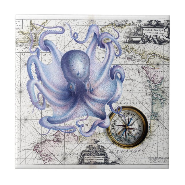 Azulejo De Cerámica Mapa Nautica del pulpo (Frente)