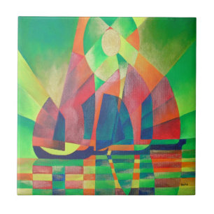 Azulejo De Cerámica Mar de Verde con basura abstracta cubista