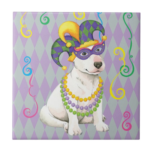 Azulejo De Cerámica Mardi Gras Bull Terrier (Frente)
