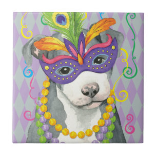 Azulejo De Cerámica Mardi Gras Pit Bull Terrier