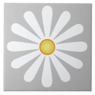 Azulejo De Cerámica margarita blanca con centro amarillo sobre plata