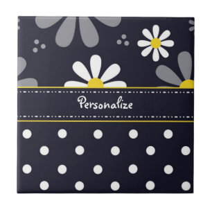 Azulejo De Cerámica Margaritas femeninas y lunares de la MOD con