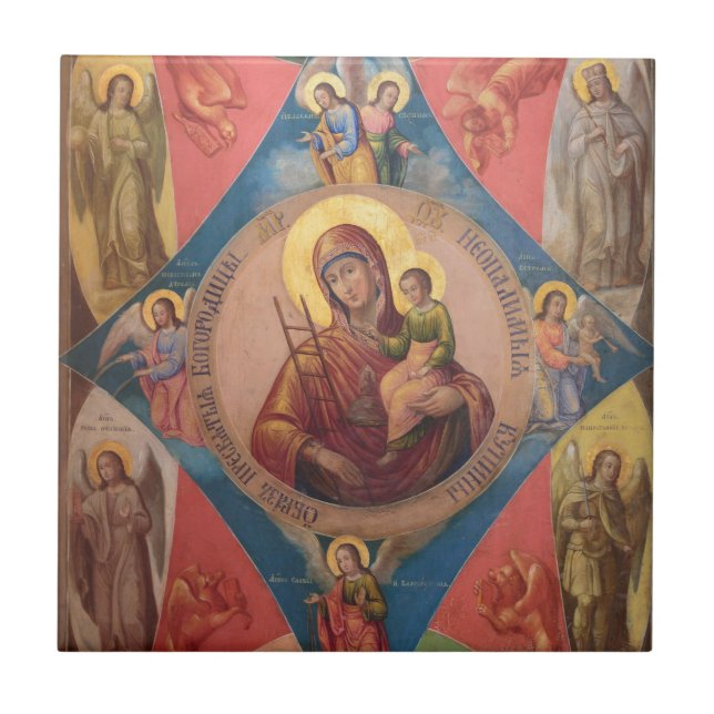 Azulejo De Cerámica María, Jesús Y Ángeles (Frente)