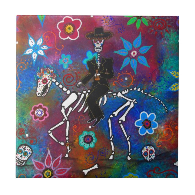 AZULEJO DE CERÁMICA MARIACHI RIDER DIA DE LOS MUERTOS DEL CABALLO (Frente)