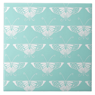 Azulejo De Cerámica Mariposa Deco estilizada - azul hielo