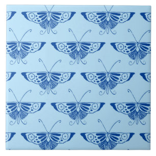 Azulejo De Cerámica Mariposa Deco estilizada - cobalto y azul pálido